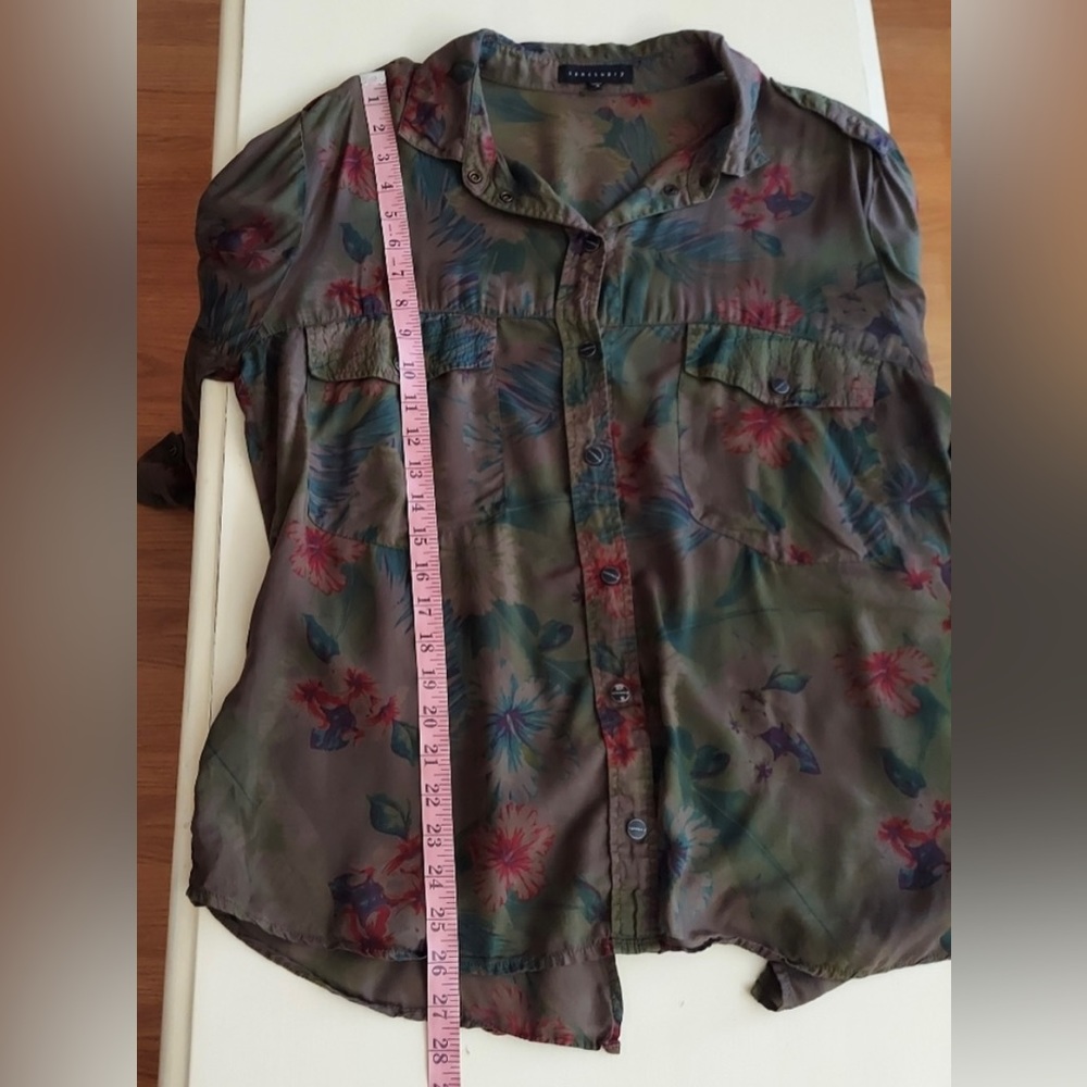 Sanctuary green floral snap front shirt long sleeve tunic top oversized Sz small - Picture 8 of 11